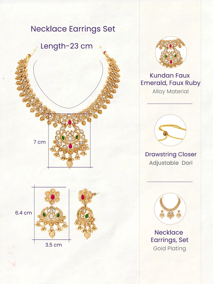 Gold Plated Kundan Leaf Medallion Set