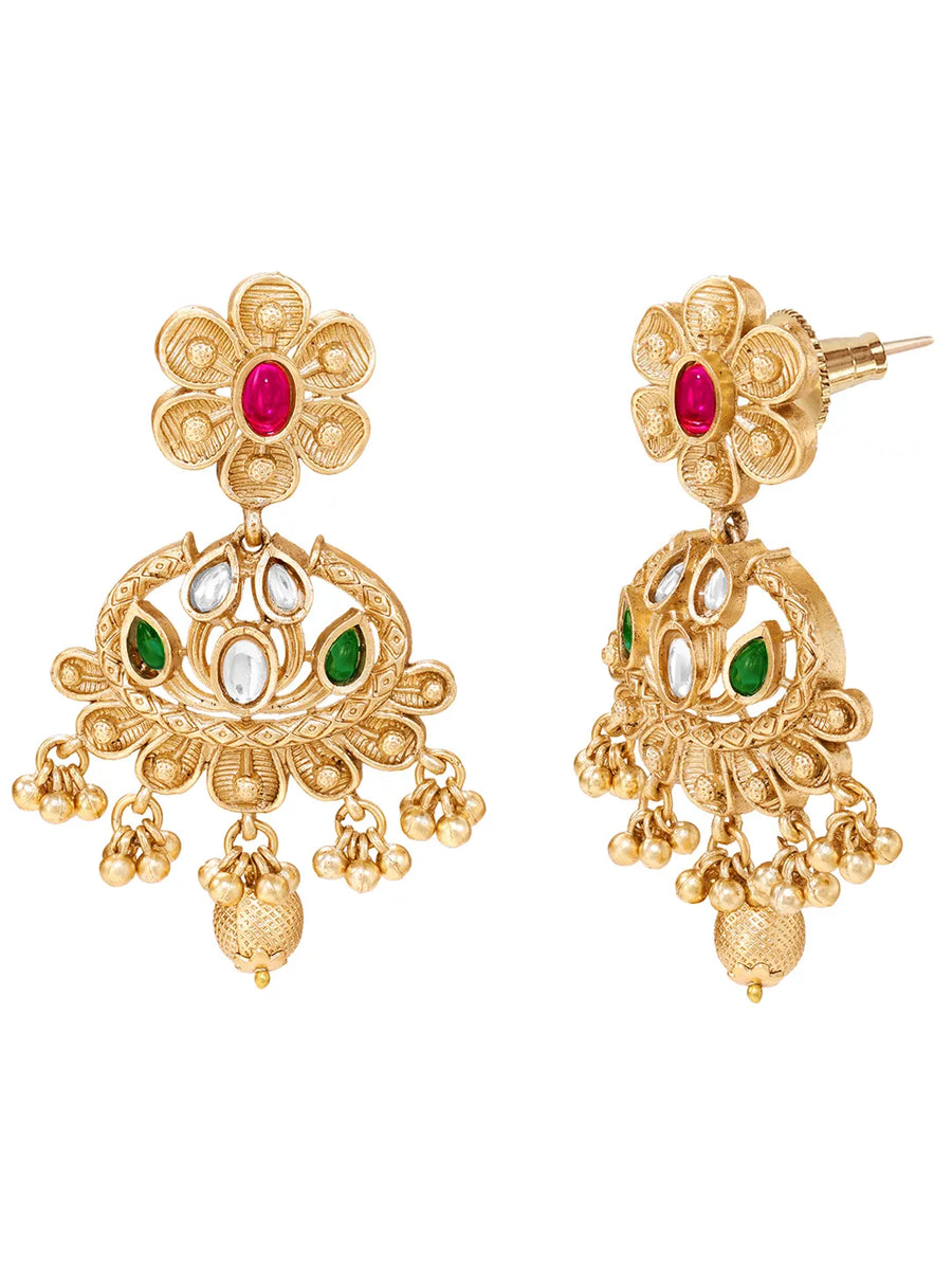 Gold Plated Kundan Leaf Medallion Set