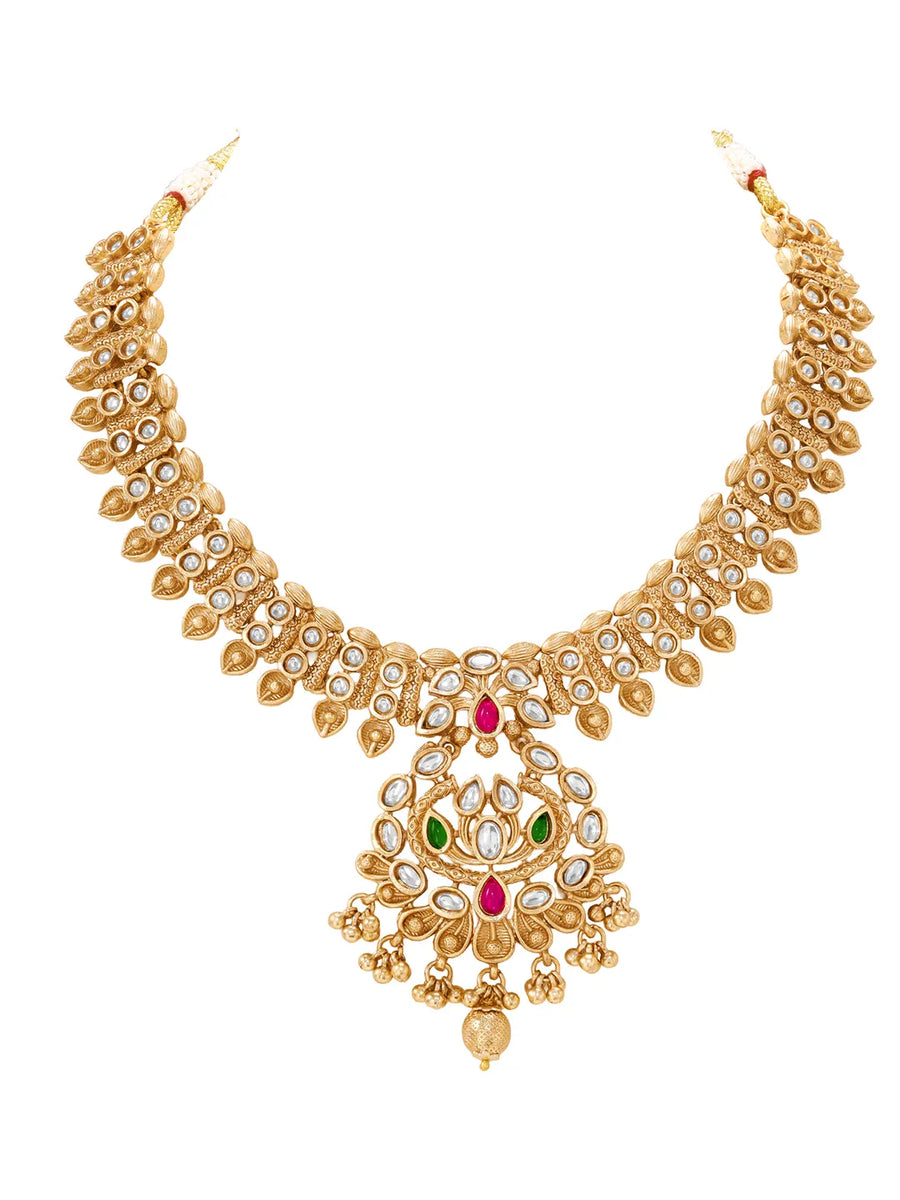 Gold Plated Kundan Leaf Medallion Set
