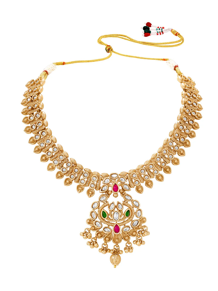 Gold Plated Kundan Leaf Medallion Set