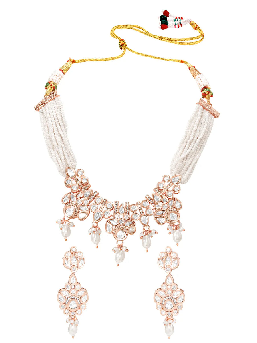 Gold Plated Pearl Drop Kundan Necklace Set