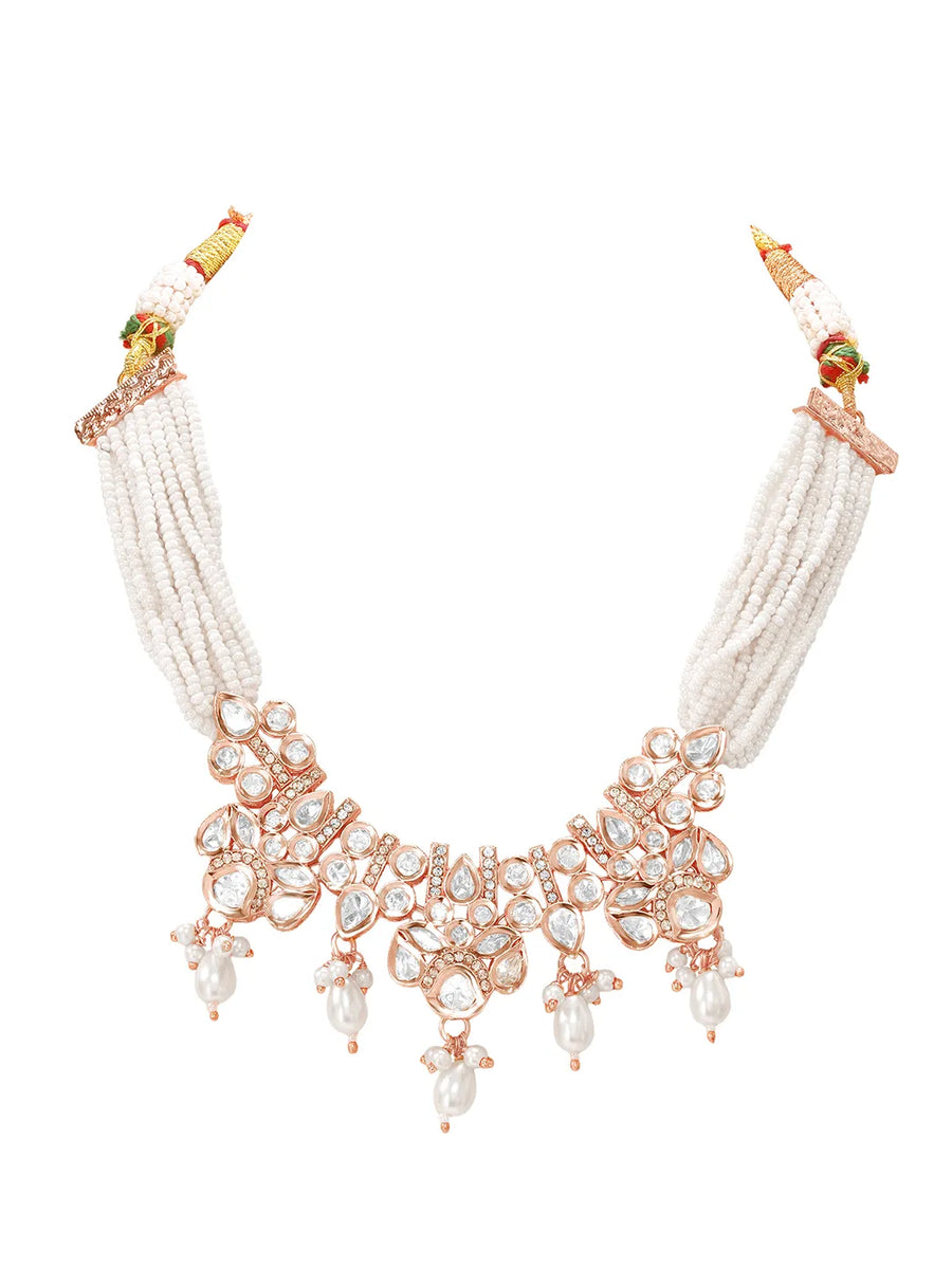 Gold Plated Pearl Drop Kundan Necklace Set