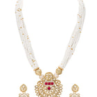 Gold Plated Pearl Ruby Medallion Necklace Set