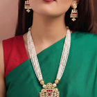 Gold Plated Pearl Ruby Medallion Necklace Set
