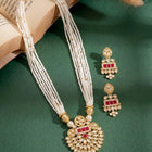 Gold Plated Pearl Ruby Medallion Necklace Set