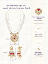 Gold Plated Pearl Ruby Medallion Necklace Set