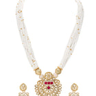 Gold Plated Pearl Ruby Medallion Necklace Set
