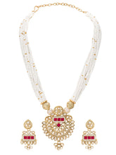 Gold Plated Pearl Ruby Medallion Necklace Set