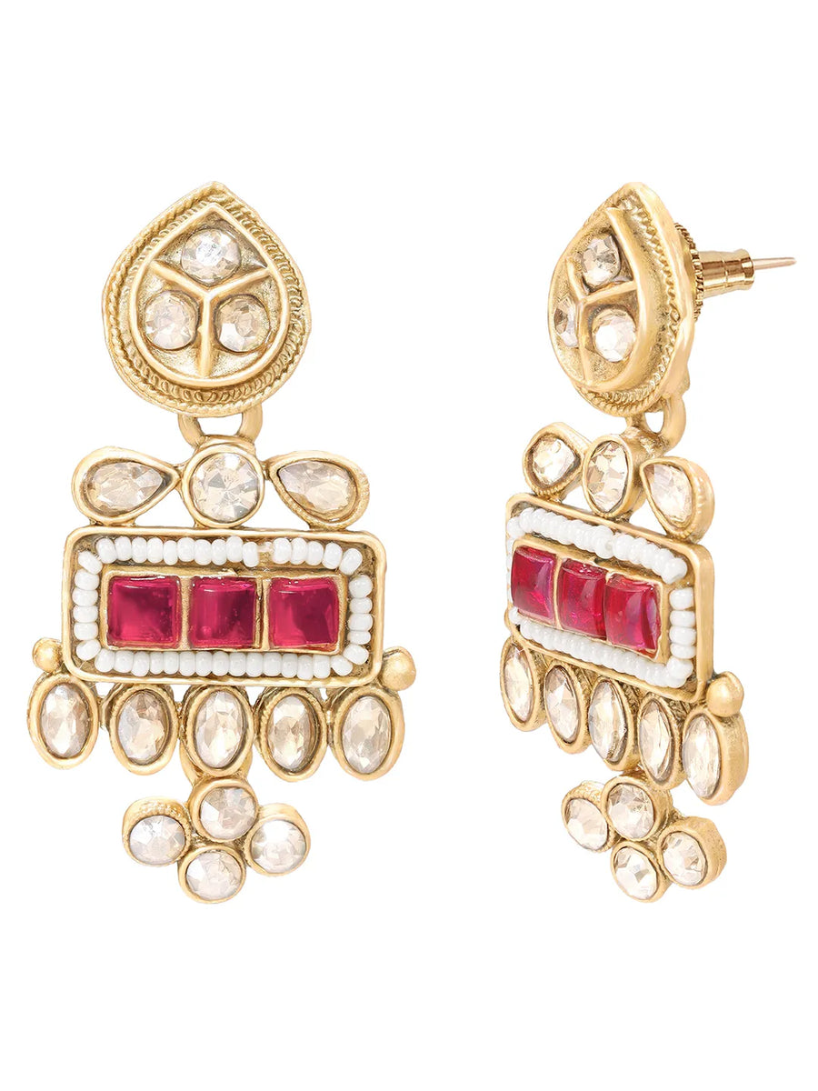 Gold Plated Pearl Ruby Medallion Necklace Set