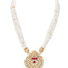 Gold Plated Pearl Ruby Medallion Necklace Set