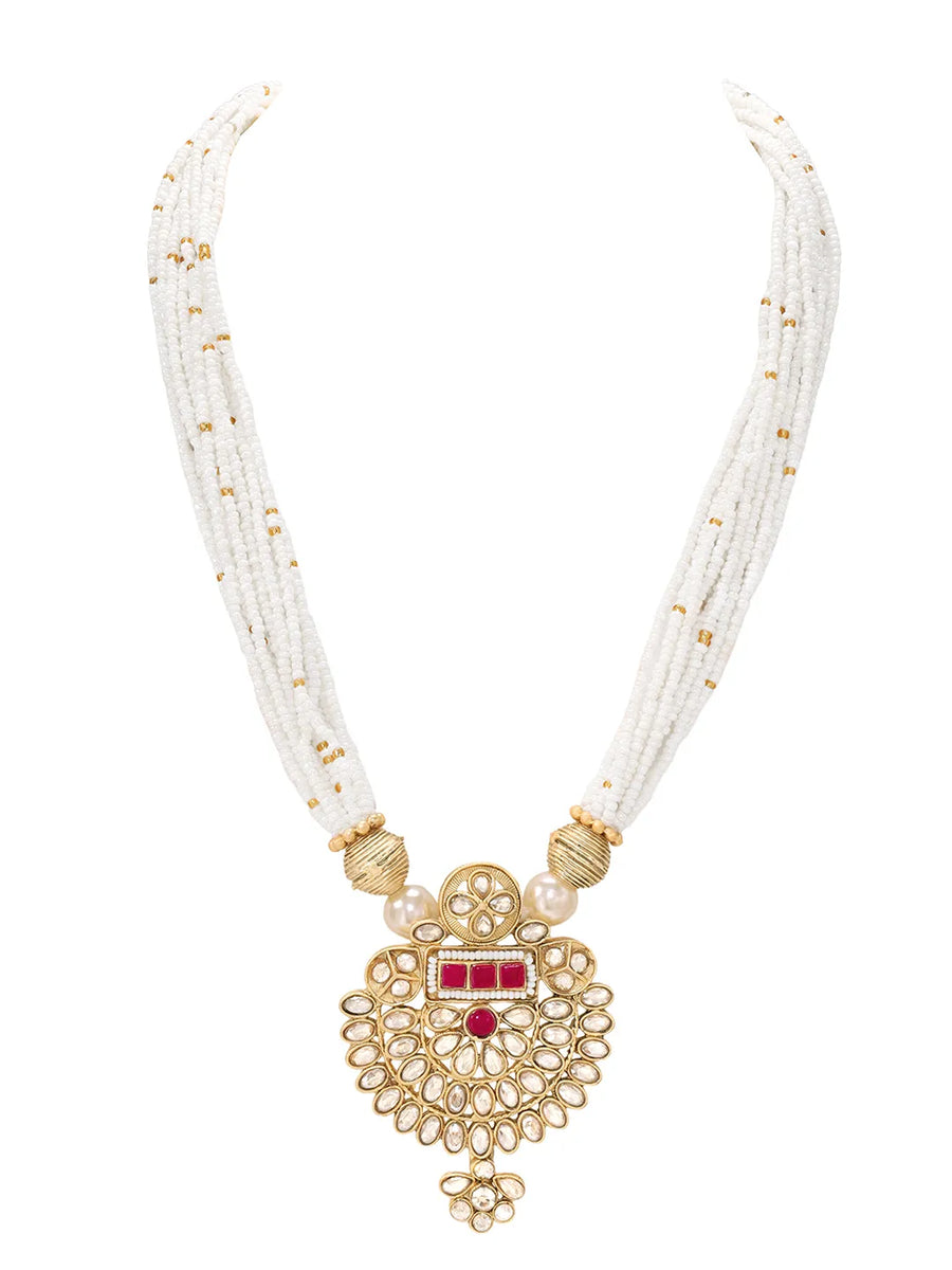 Gold Plated Pearl Ruby Medallion Necklace Set