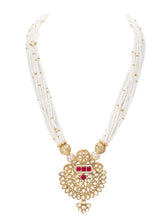 Gold Plated Pearl Ruby Medallion Necklace Set