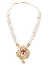 Gold Plated Pearl Ruby Medallion Necklace Set