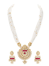 Gold Plated Pearl Ruby Medallion Necklace Set