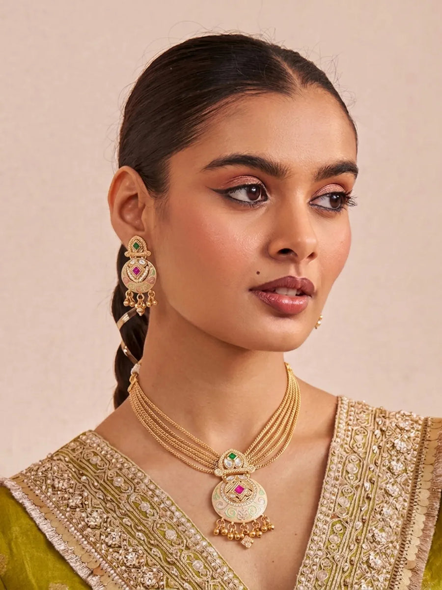 Gold Plated Kundan Multi Chain Necklace Set