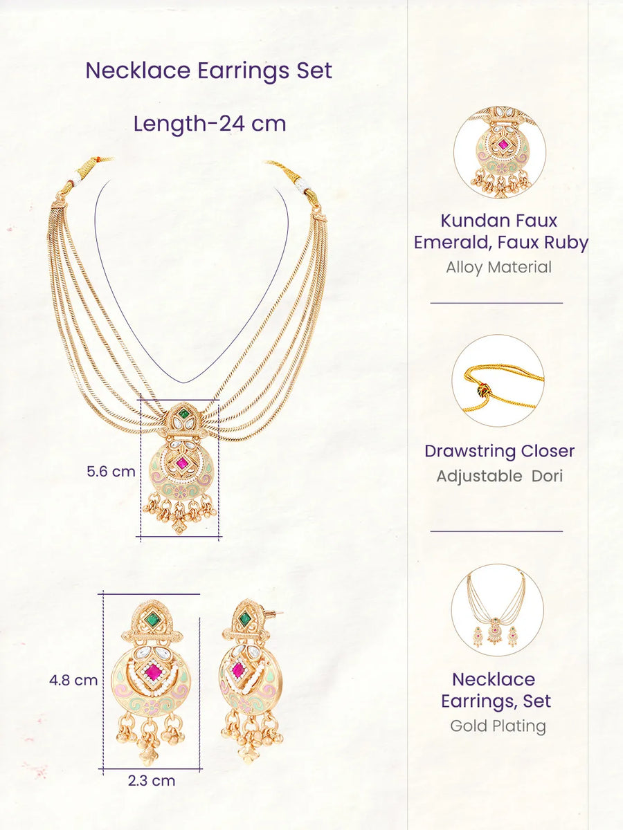 Gold Plated Kundan Multi Chain Necklace Set