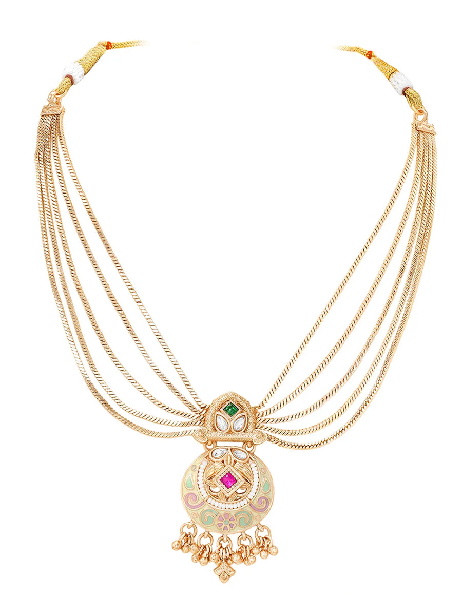 Gold Plated Kundan Multi Chain Necklace Set