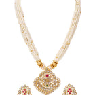 Gold Plated Floral Kundan Pearl Necklace Set