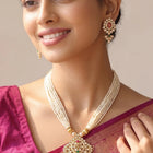Gold Plated Floral Kundan Pearl Necklace Set