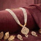 Gold Plated Floral Kundan Pearl Necklace Set