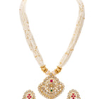 Gold Plated Floral Kundan Pearl Necklace Set