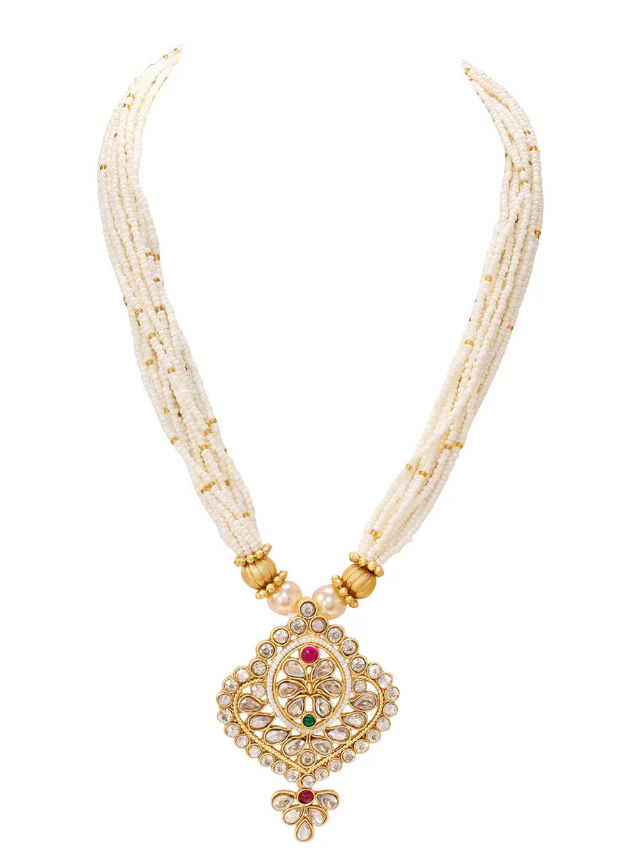 Gold Plated Floral Kundan Pearl Necklace Set