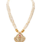 Gold Plated Floral Kundan Pearl Necklace Set