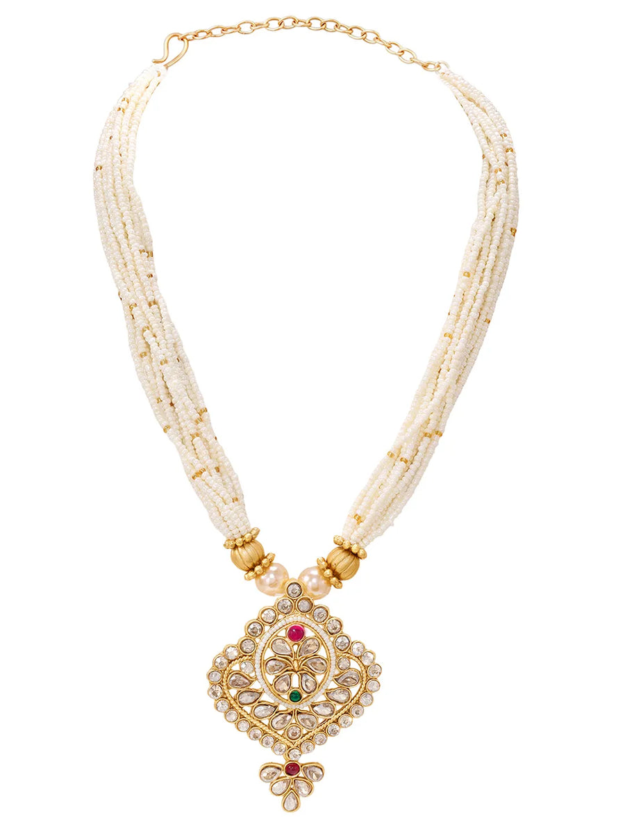 Gold Plated Floral Kundan Pearl Necklace Set
