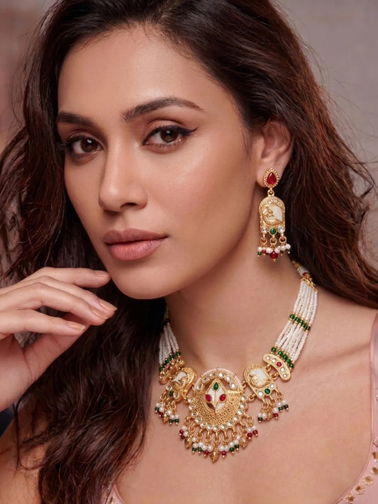 Gold Plated Peacock Pearl Necklace Set
