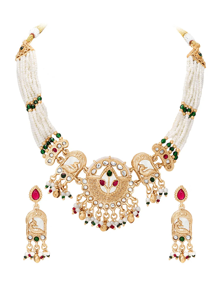 Gold Plated Peacock Pearl Necklace Set