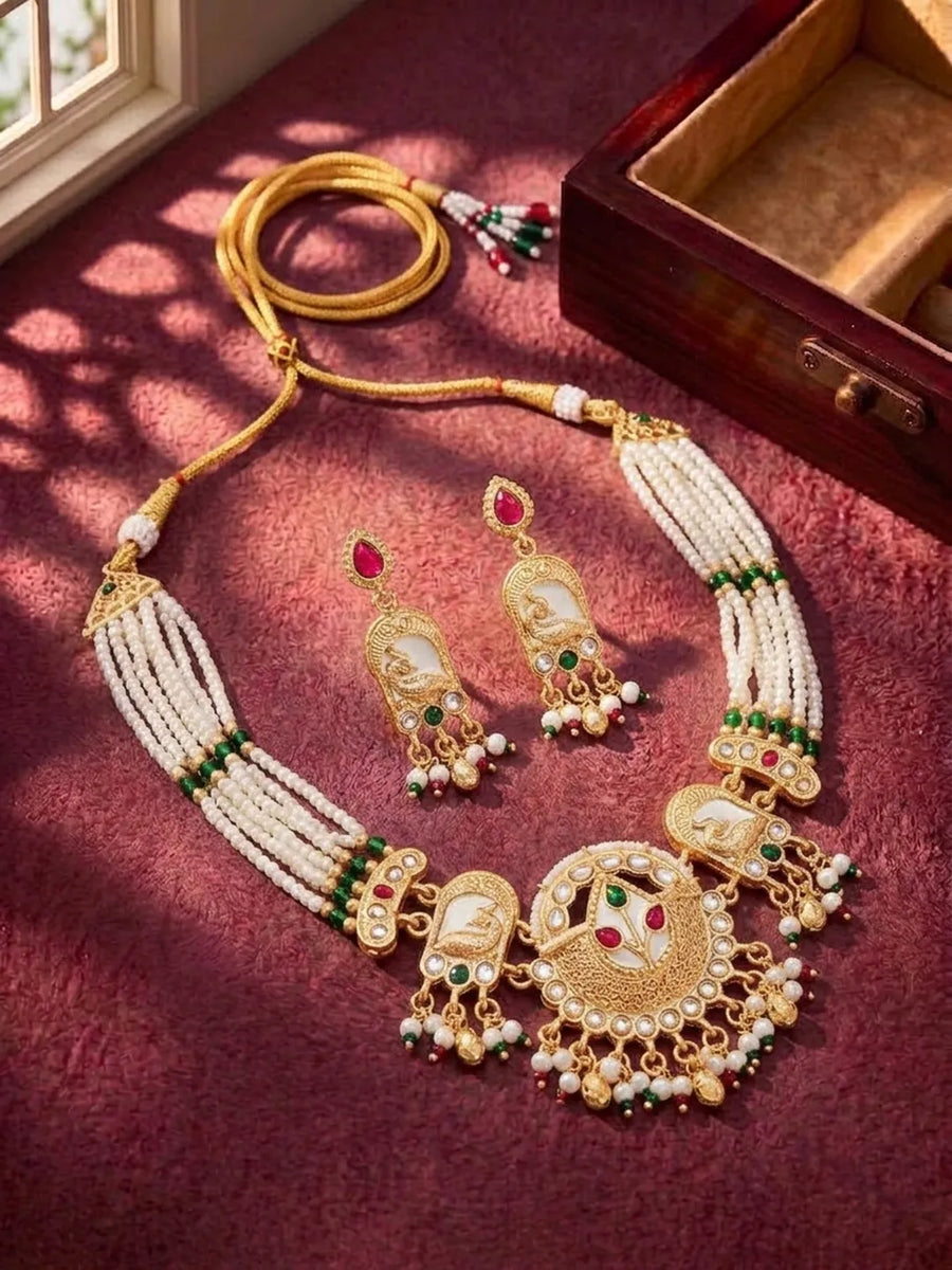 Gold Plated Peacock Pearl Necklace Set