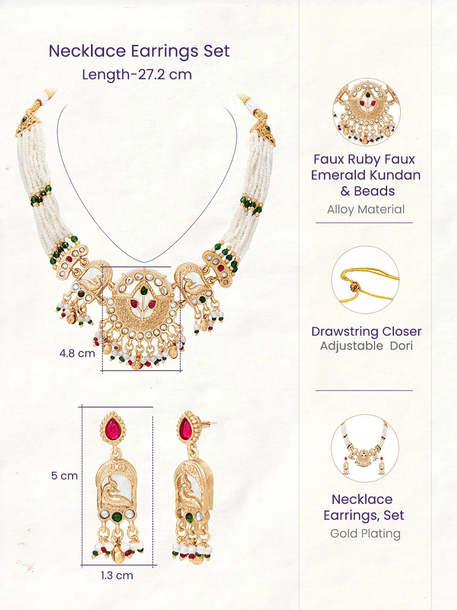 Gold Plated Peacock Pearl Necklace Set