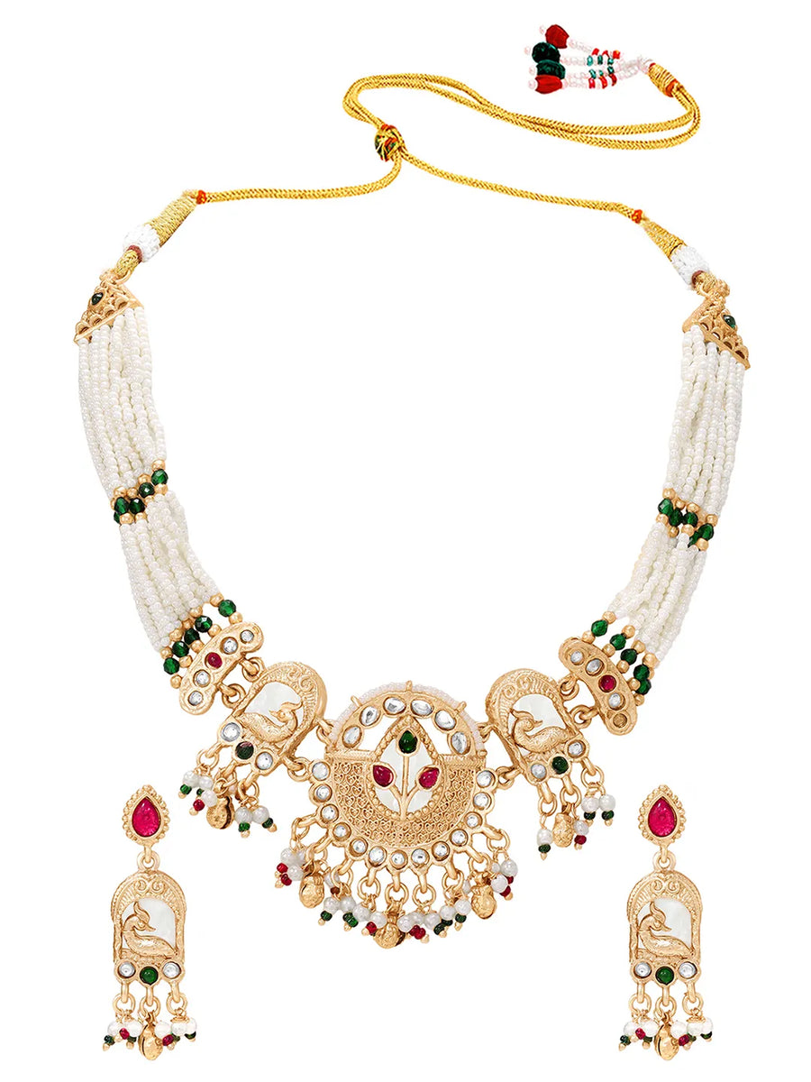 Gold Plated Peacock Pearl Necklace Set