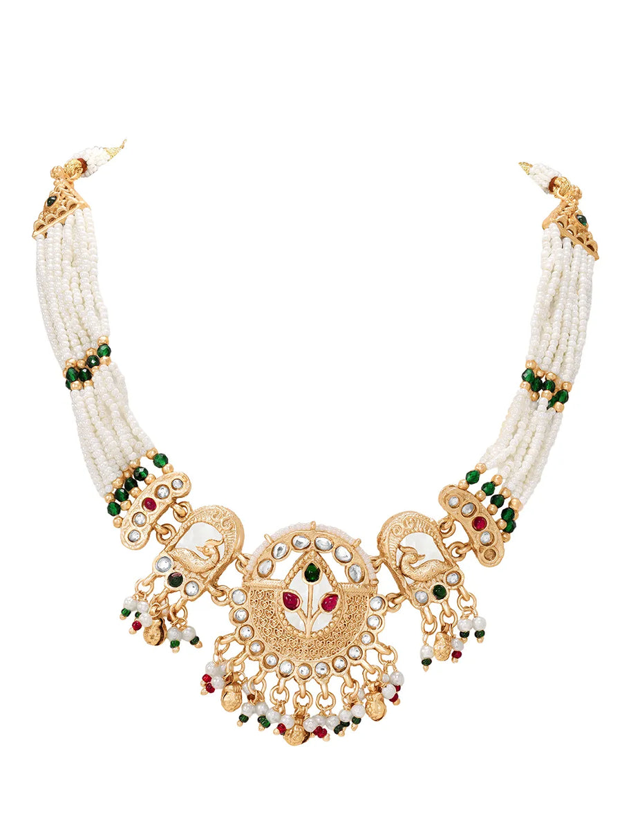 Gold Plated Peacock Pearl Necklace Set