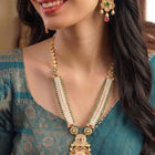 Gold Plated Regal Lotus Pearl Necklace Set
