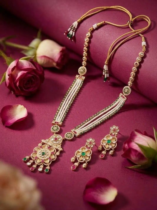Gold Plated Regal Lotus Pearl Necklace Set