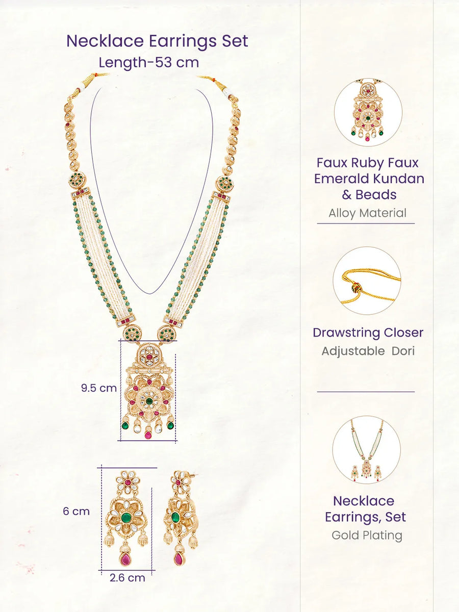 Gold Plated Regal Lotus Pearl Necklace Set