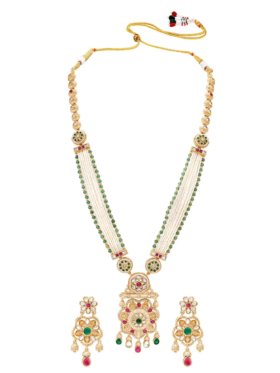 Gold Plated Regal Lotus Pearl Necklace Set