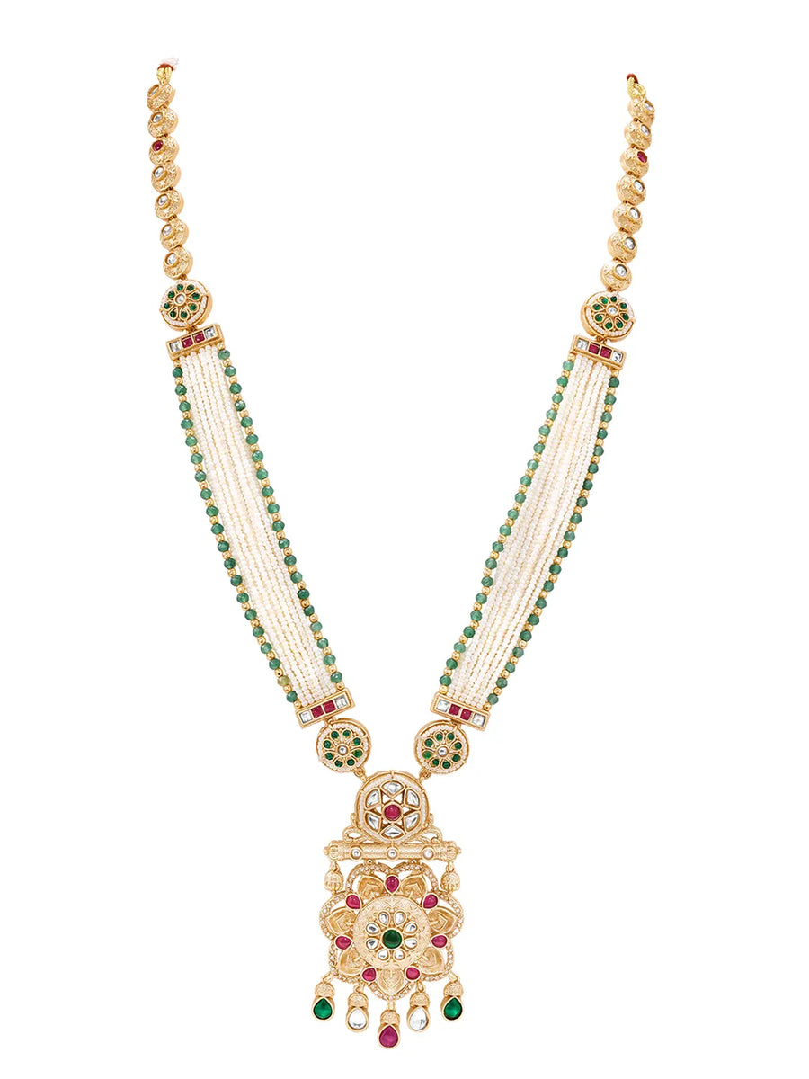 Gold Plated Regal Lotus Pearl Necklace Set