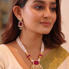 Gold Plated Ruby Pearl Kundan Necklace Set