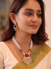 Gold Plated Ruby Pearl Kundan Necklace Set