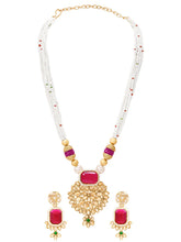 Gold Plated Ruby Pearl Kundan Necklace Set