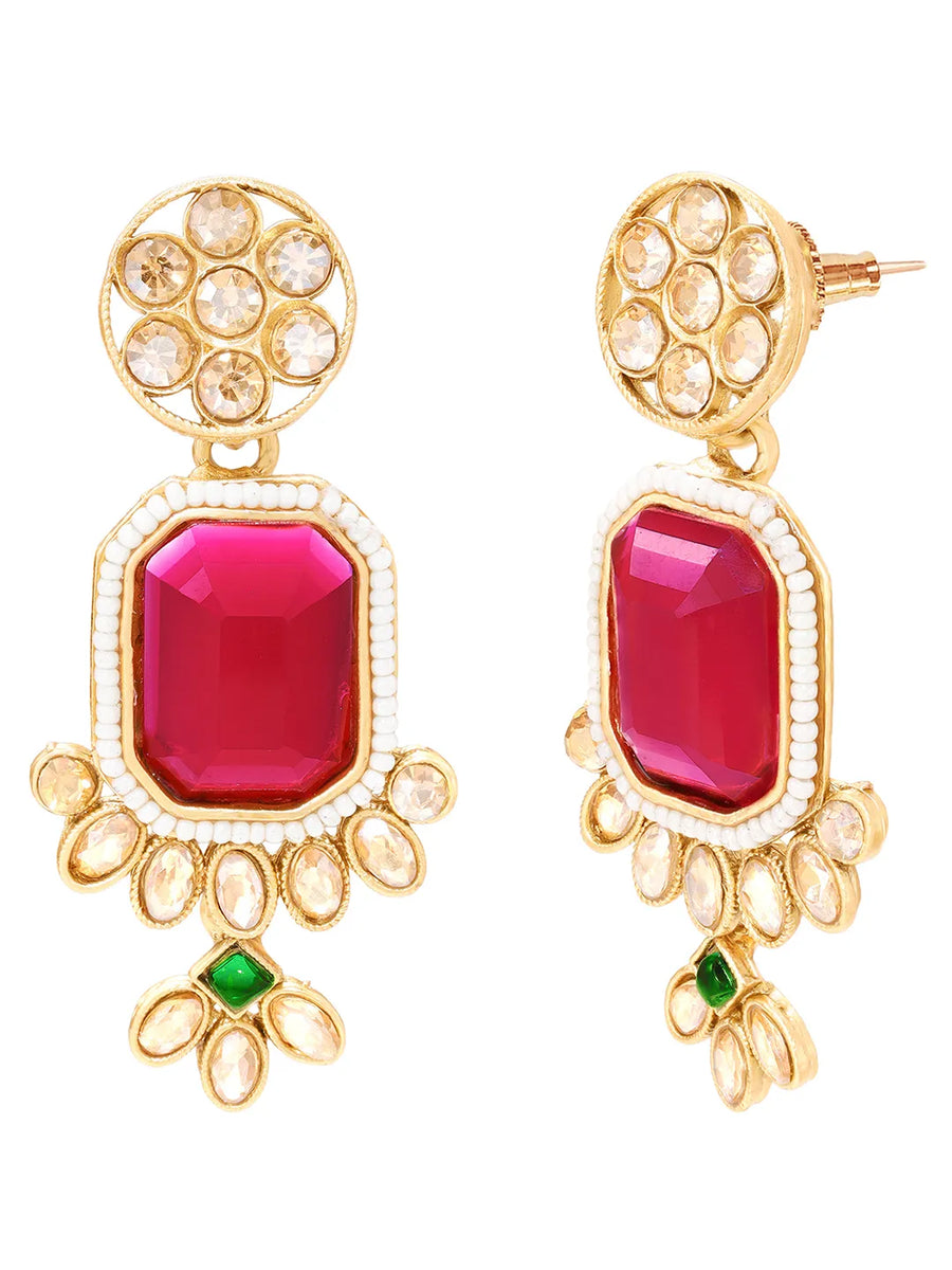 Gold Plated Ruby Pearl Kundan Necklace Set
