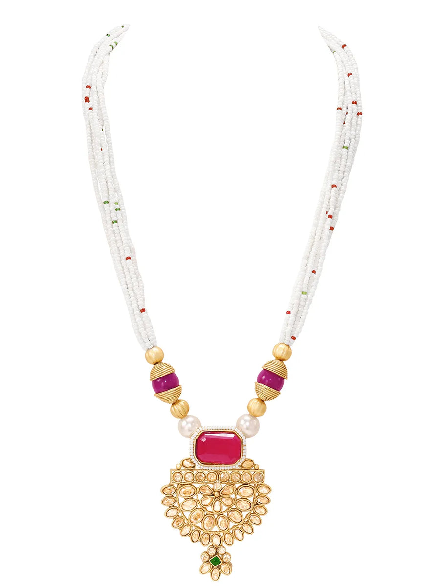Gold Plated Ruby Pearl Kundan Necklace Set