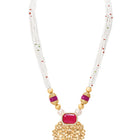 Gold Plated Ruby Pearl Kundan Necklace Set