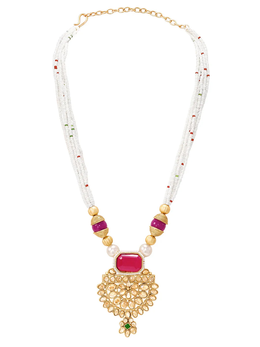 Gold Plated Ruby Pearl Kundan Necklace Set