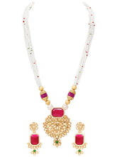 Gold Plated Ruby Pearl Kundan Necklace Set