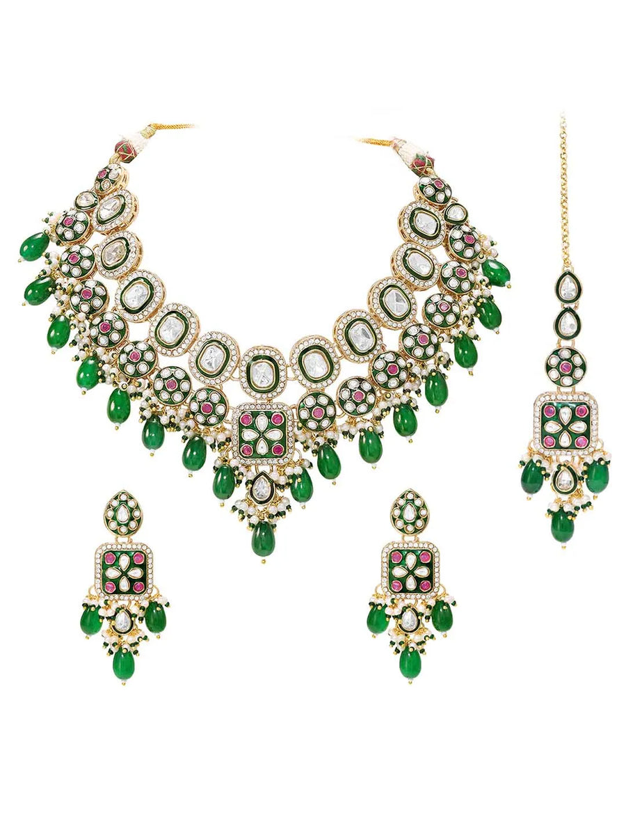 Gold Plated Kundan Bead Necklace Set for Women