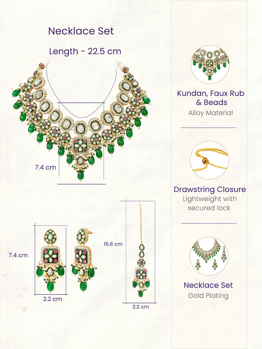 Gold Plated Kundan Bead Necklace Set for Women