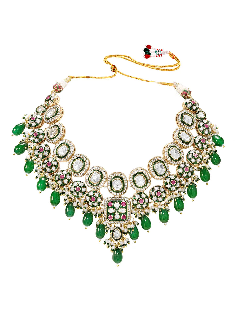 Gold Plated Kundan Bead Necklace Set for Women